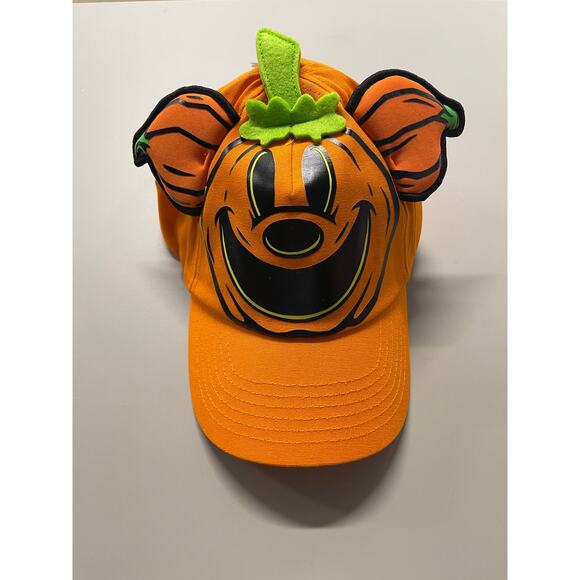 Disney Mickey Mouse Halloween Pumpkin Glow in the Dark ap Hat Ears Orange NEW - Picture 9 of 9